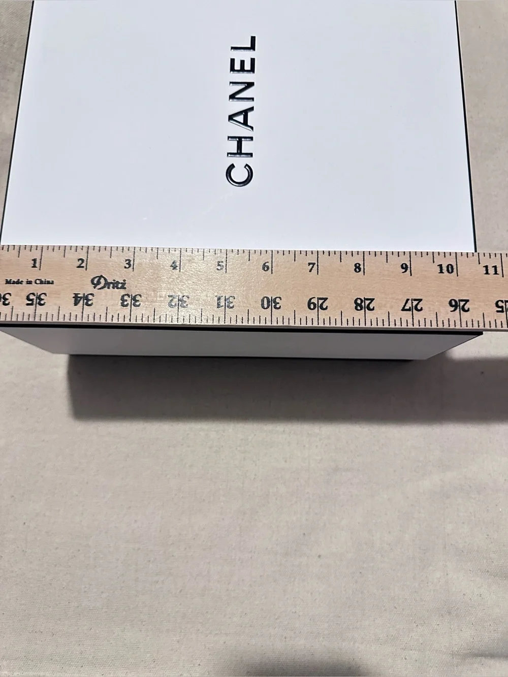 CHANEL | Box | Large Square White Box with Black Logo and Trim